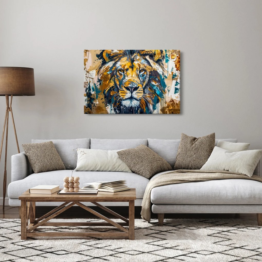 Obraz - Abstraktná olejomaľba s levom (90x60 cm)