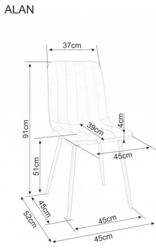 Béžová zamatová jedálenská stolička ALAN s čiernymi nohami