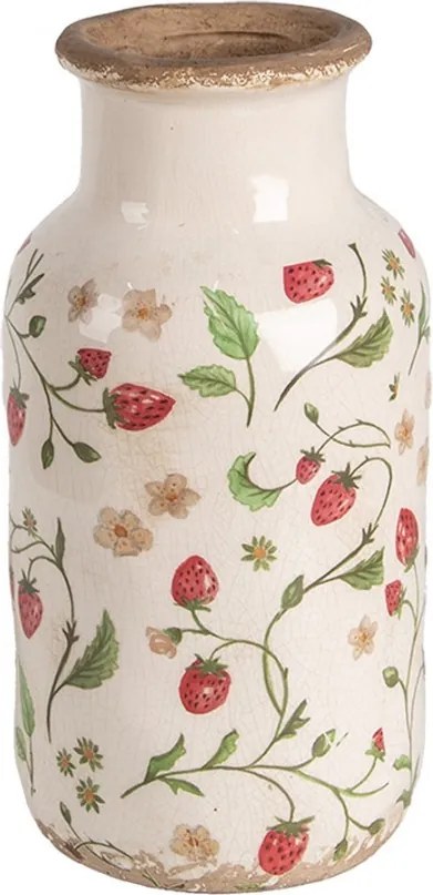 Béžová keramická váza s jahôdkami Wild Strawberries M - Ø 14*26 cm
