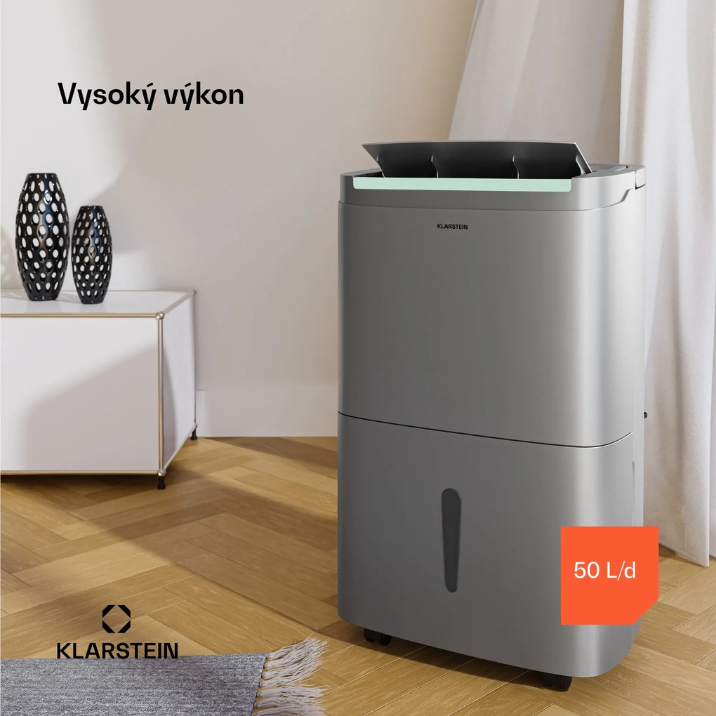 Klarstein DryFy Connect 50 odvlhčovač vzduchu, 50 l / deň, 70-100 m², ovládanie pomocou aplikácie, mobilný, nádrž na vodu