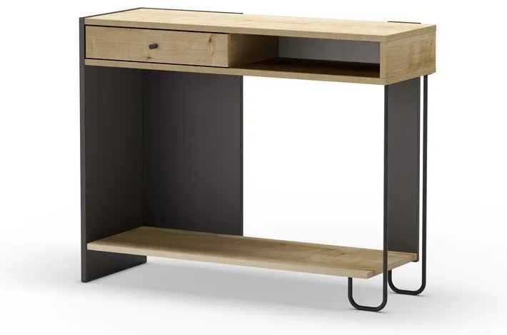 Konzolový stolík s doskou v dubovom dekore v čierno-prírodnej farbe 35x100 cm Saturne – Marckeric