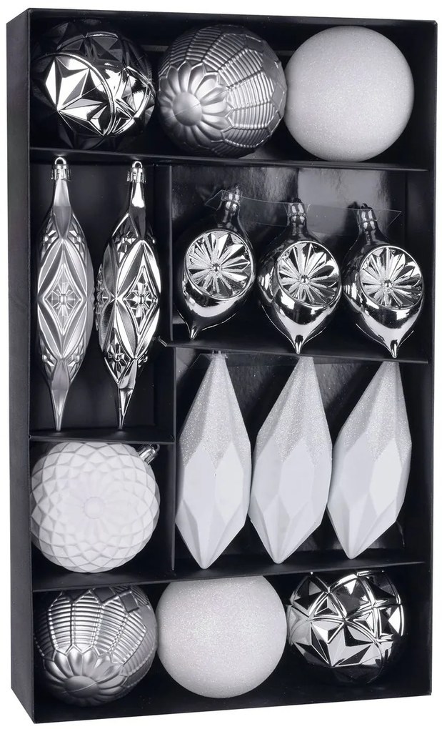 Gule MagicHome Vianoce, set, 16 ks, bielo - strieborné, na vianočný stromček, 8-15 cm