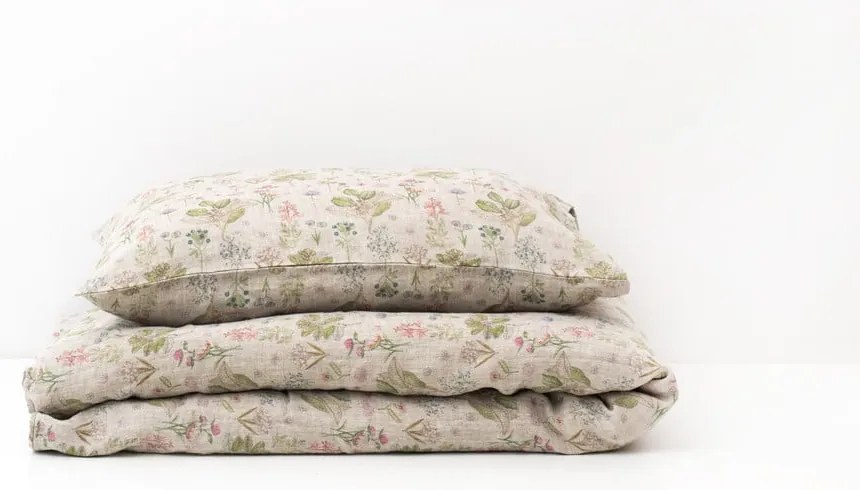 Detské béžové ľanové obliečky Linen Tales Botany, 140 x 200 cm