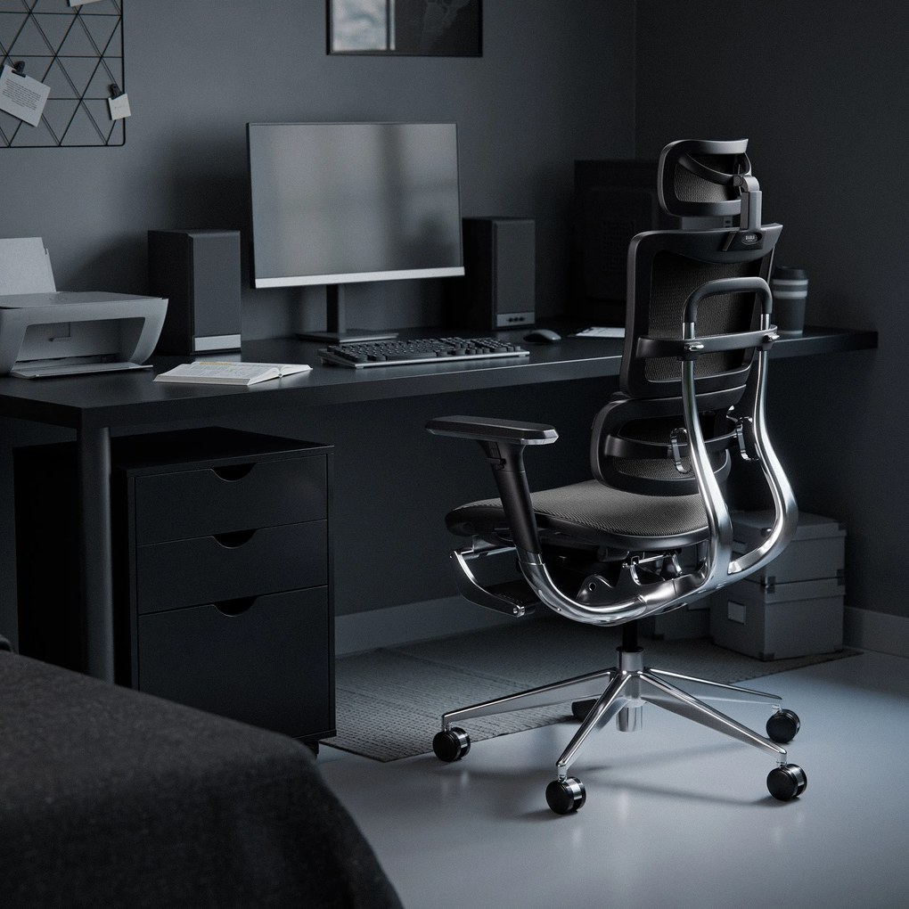 Ergonomická kancelárska stolička s podnožkou Normal Size, čierny-sivý: Diablo V-Master
