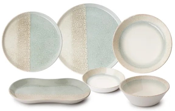 27-dielna jedálenská súprava, béžová/zelená, porcelán