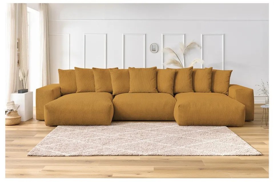 Menčestrová rohová pohovka v horčicovej farbe Voltaire – Bobochic Paris