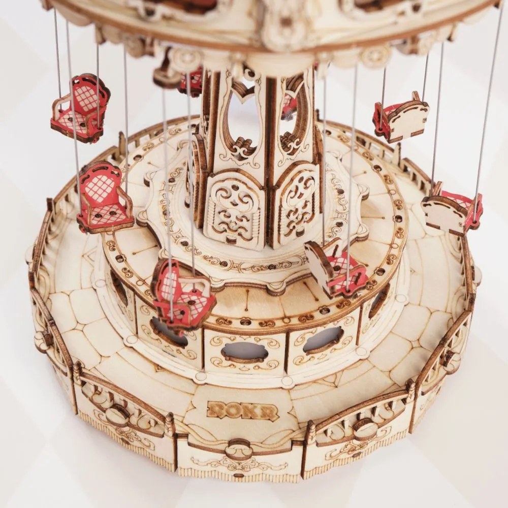 ROBOTIME Roker Svítící 3D drevené puzzle Hracia skrinka: Retiazkový kolotoč 289 ks