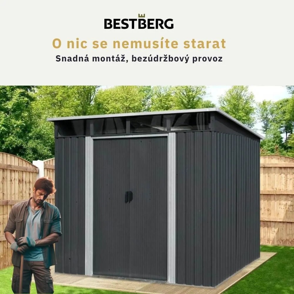 Záhradný domček BestBerg ZDSL-6A / 6,6 m² / 238 x 279 x 203 cm / sivá