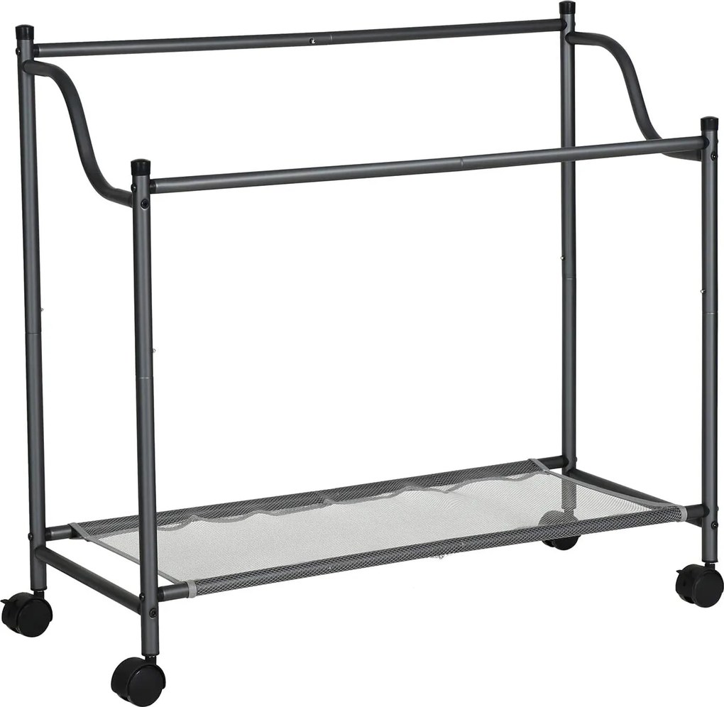 Kôš na bielizeň s kolieskami, 4 priehradky, vozík na bielizeň, 4 x 35L, sivý
