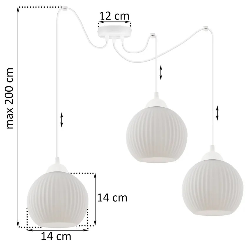 Závesné svietidlo Riffle Round Spider, 3x biele sklenené tienidlo, w