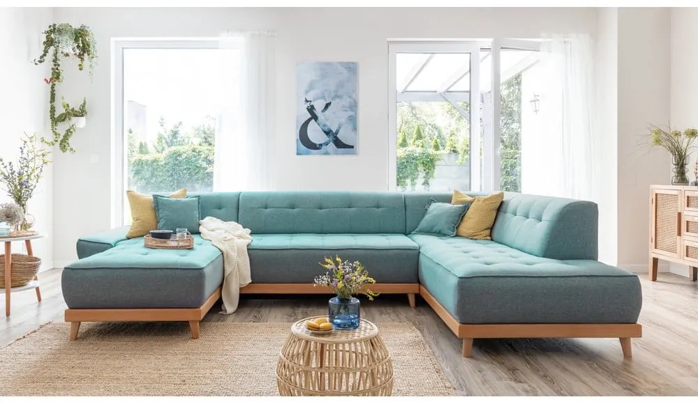 Tyrkysovomodrá rozkladacia rohová pohovka (pravý roh/do tvaru "U") Dazzling Daisy – Miuform