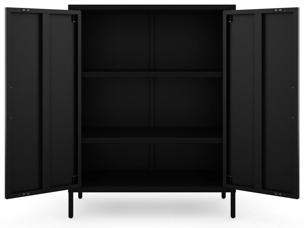 Čierna skrinka s policami na nožičkách kovová VITO Modern 800 x 1015 x 400 mm