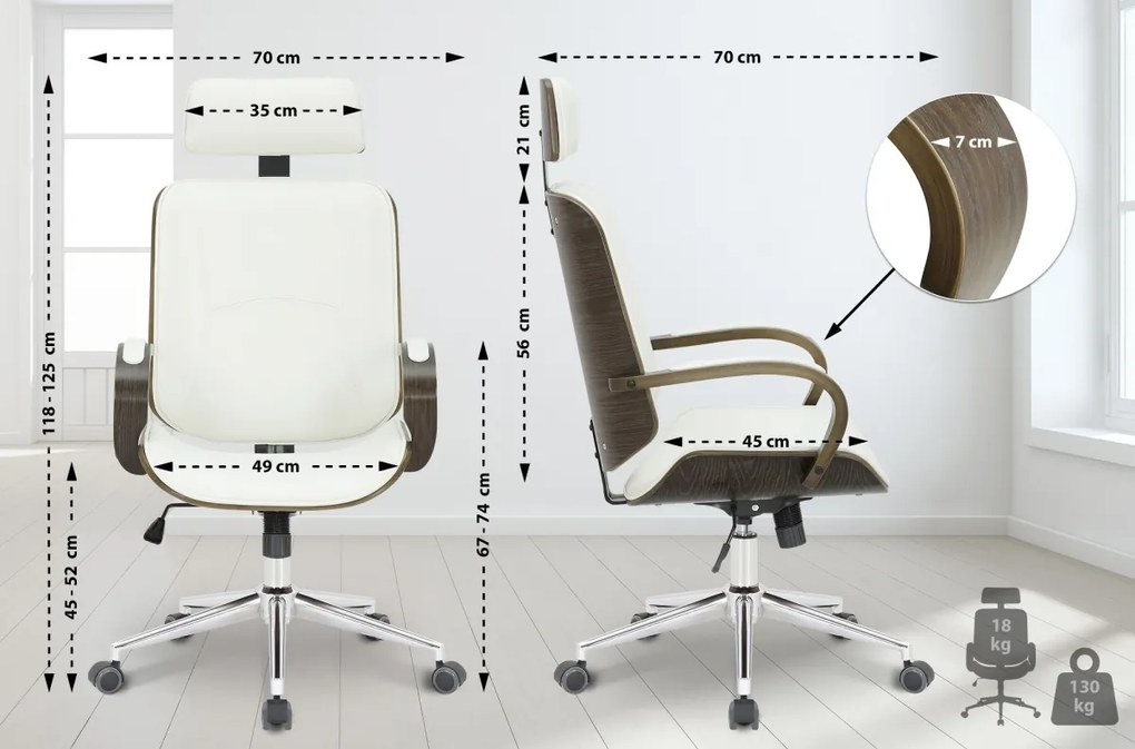 Design-Shop Kancelárska stolička Dayton - drevo sivé - Biela