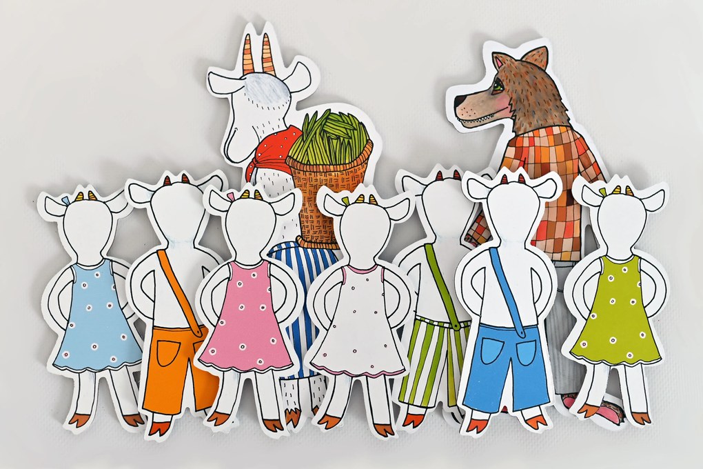 MARIONETINO – O neposlušných kozliatkach – bábky 9 ks + chlievik