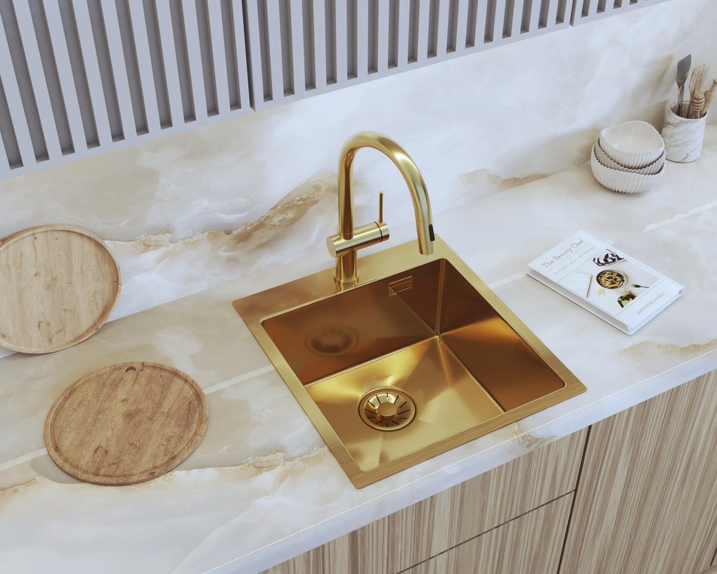 Gamma Gamma, 1-komorový nerezový drez 450x500x210 mm, brúsené zlato, GMA-S4550-GD