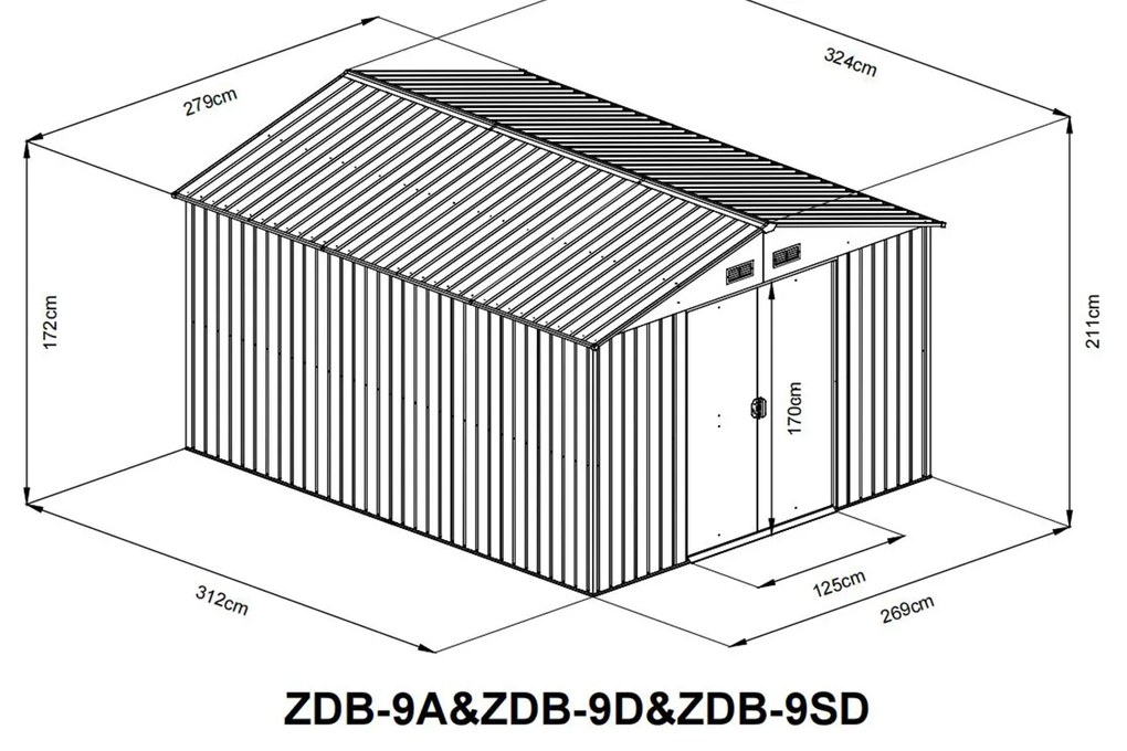 Záhradný domček BestBerg ZDB-9Z / 9 m² / 279 x 324 x 211 cm / zelený