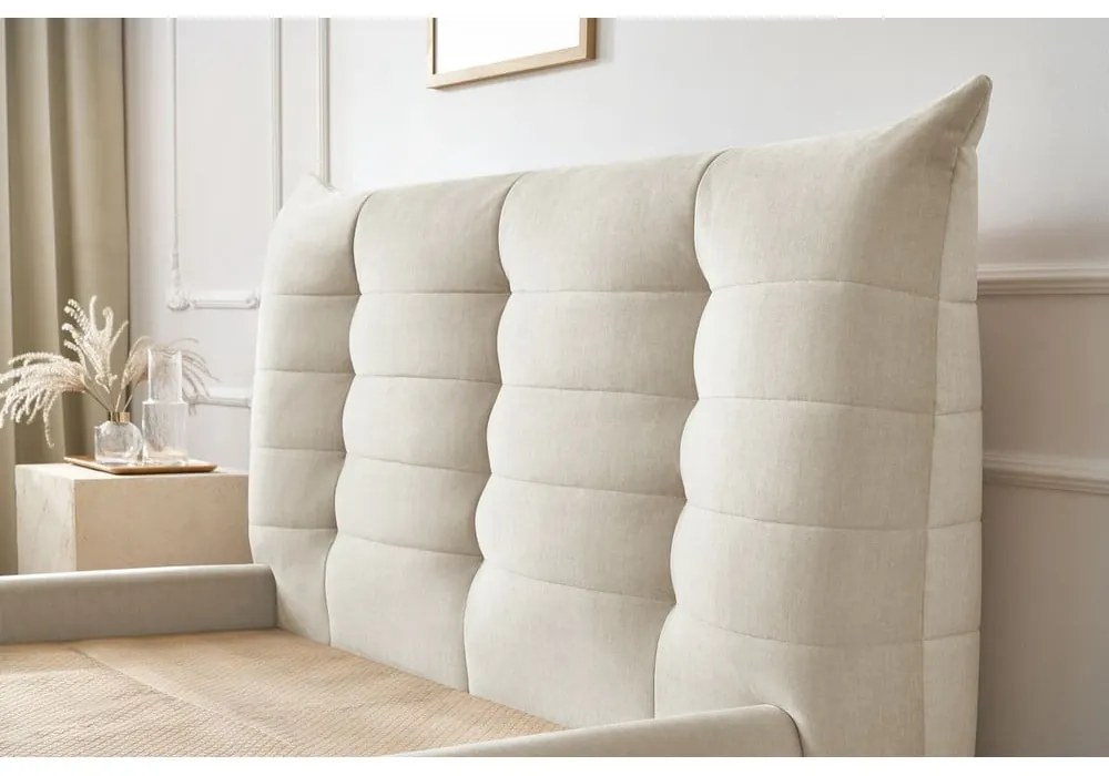 Béžová čalúnená dvojlôžková posteľ s úložným priestorom s roštom 180x200 cm Clothilde – Bobochic Paris