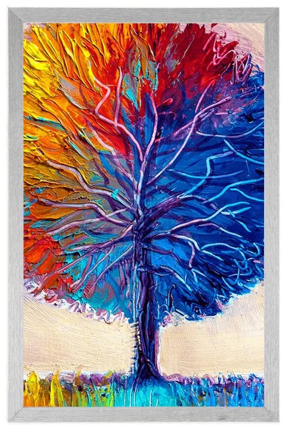 Plagát farebný akvarelový strom - 60x90 silver
