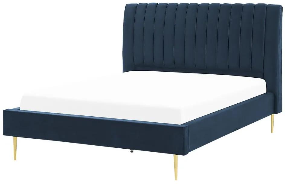 Zamatová posteľ 140 x 200 cm modrá MARVILLE Beliani
