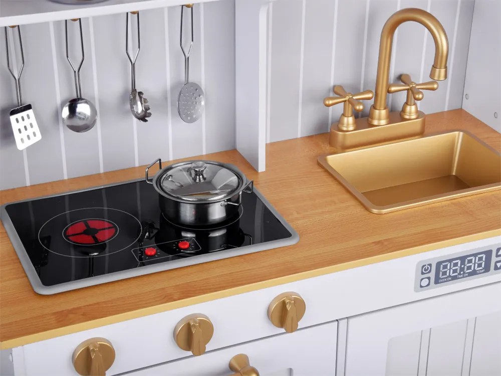 Elegantná biela drevená kuchyňa s príslušenstvom svetlo + zvuk ZA5387