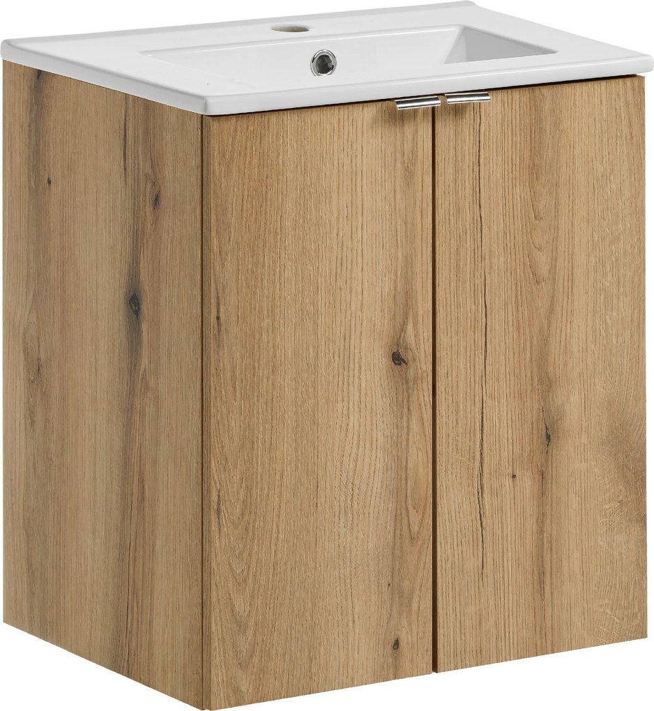Comad Kúpeľňová skrinka s keramickým umývadlom Nova Oak 50 cm - dekor duba