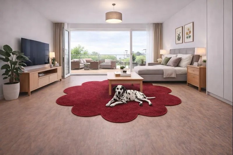 Kusový koberec Eton vínovo červený kvetina, 160x160 kvietok, červená, kuchyňa, Vopi