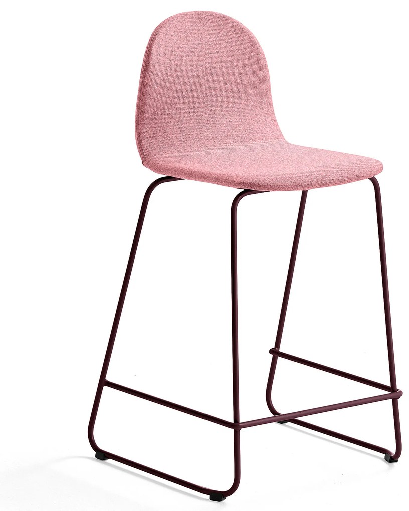 Barová stolička GANDER, s klzákmi, výška sedu 630 mm, čalúnená, červená