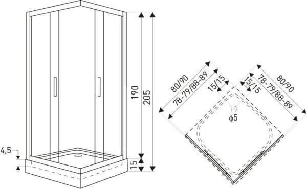 Novoterm Štvorcový sprchovací kút NV-Soho 90x90 čierna/ornamentné sklo - bez vaničky