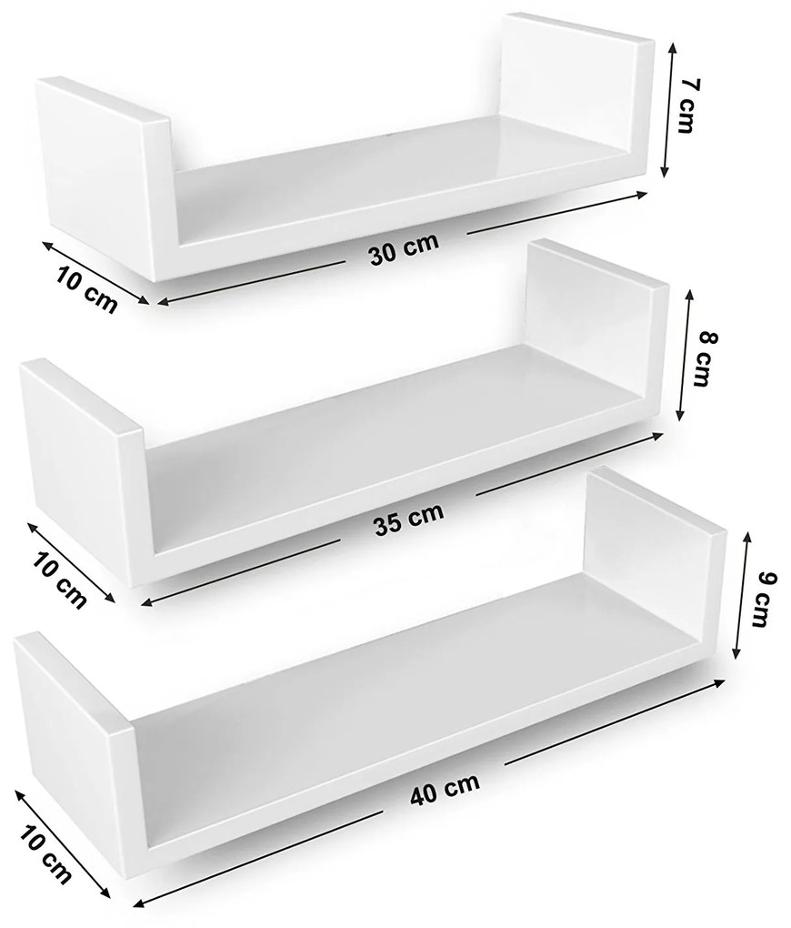 Sada 3 nástěnných polic Amora bílá