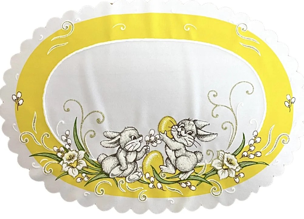Veľkonočný obrus Zajačiky žltý 32x48cm TiaHome