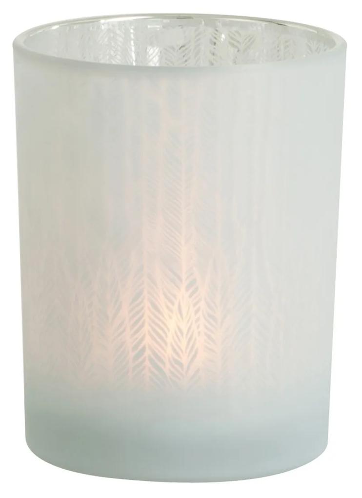 Biely sklenený svietnik na čajovú sviečku s motívom ihličie M - Ø 10 * 12,5 cm