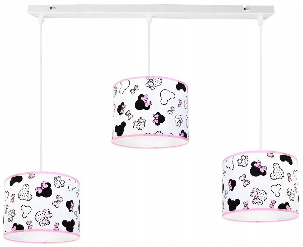 Detské závesné svietidlo Minnie, 3x textilné tienidlo so vzorom