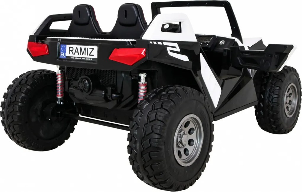 Ramiz Batériový kočík Clash pre 2 deti Biely + diaľkové ovládanie + pohon 4x4 + nastavenie sedadla + rádio MP3 + LED