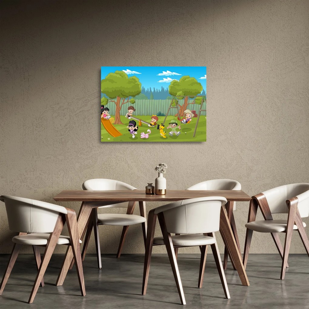 Sklenený obraz - Deti na ihrisku (70x50 cm)