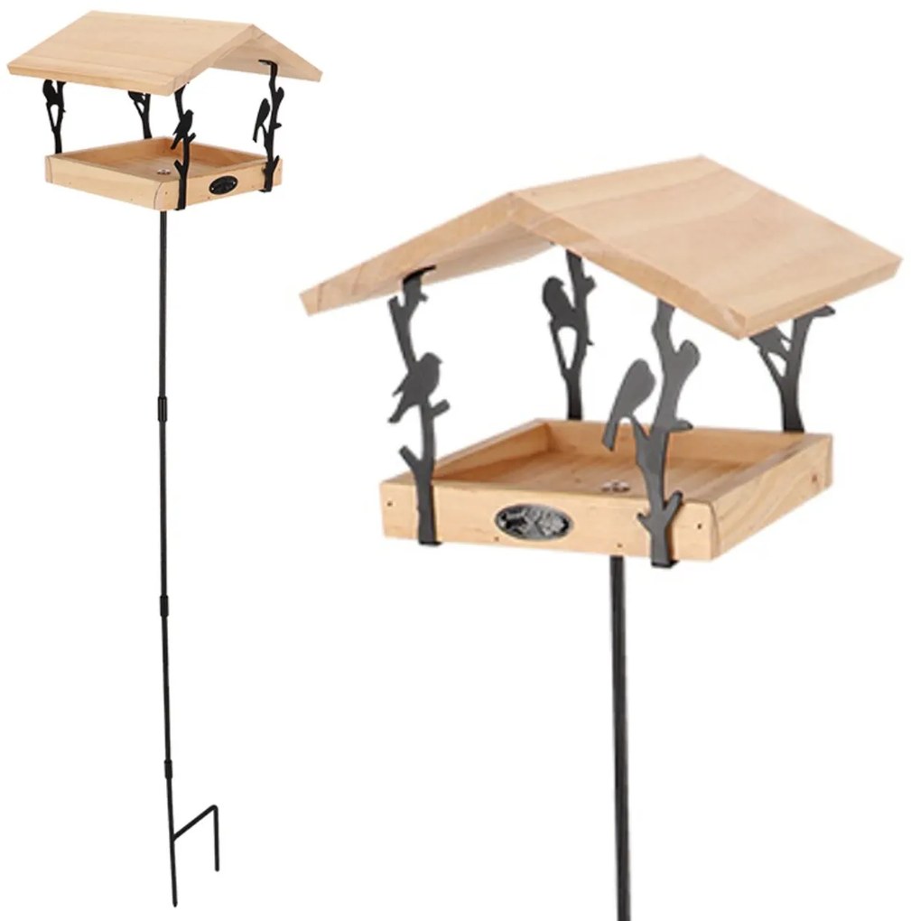 Zapichovacie kŕmidlo pre vtáky Rhi, 131,5x24,5x24,5 cm, drevo/kov, hnedá