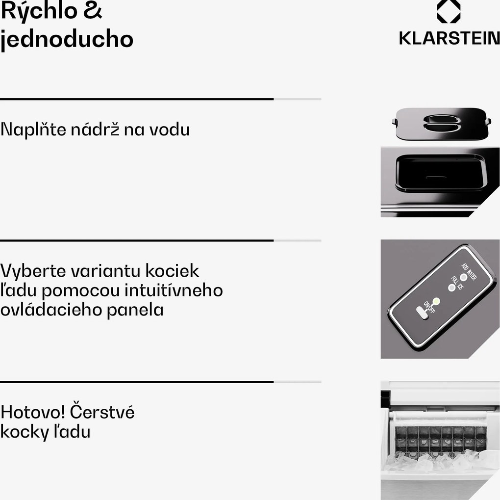 Klarstein Clearcube, výrobník ľadu, 13 kg/24 h, nehrdzavejúca oceľ, čierny