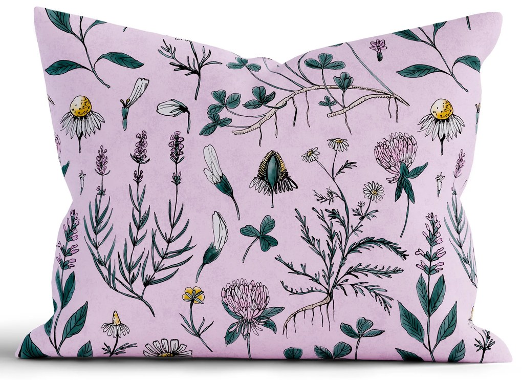 Bavlnená obliečka na vankúš Renforcé 70 × 90 cm - Herbár púdrový