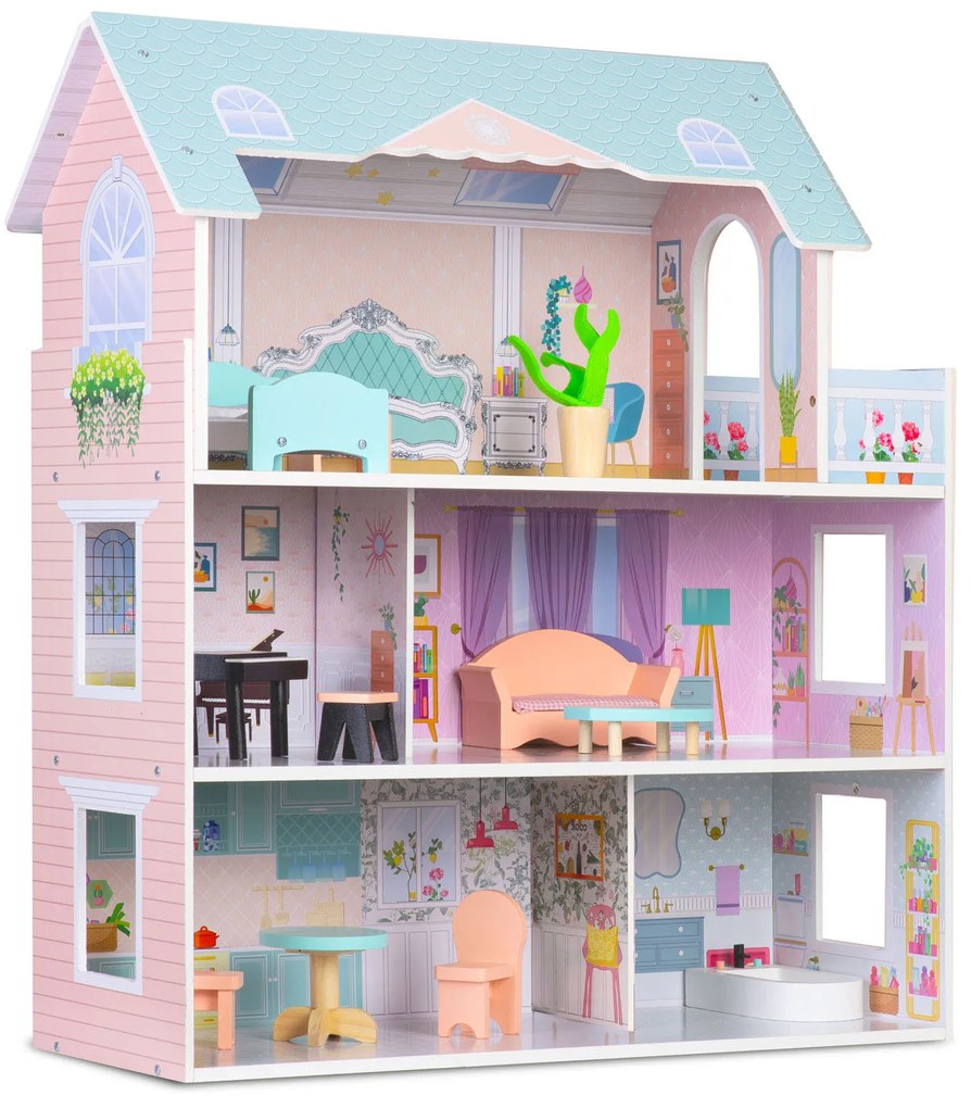 Veľký drevený domček pre bábiky 3-poschodový Ricokids RK-878 787800