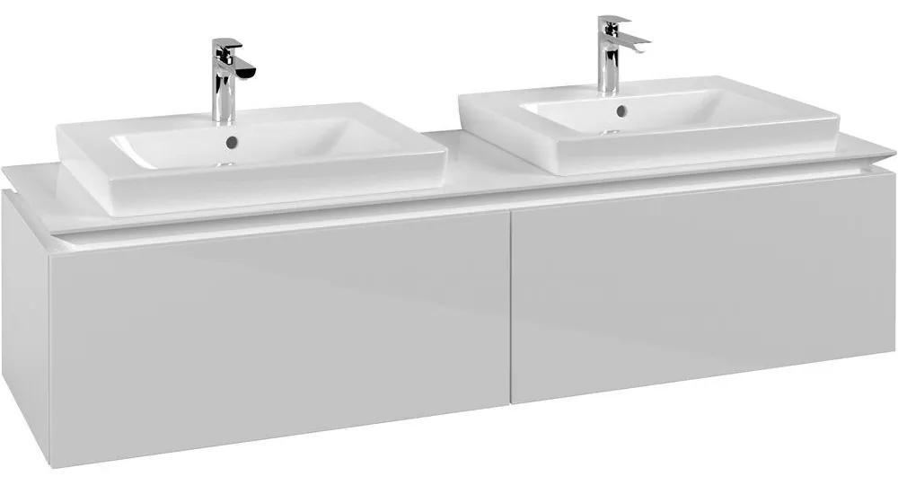VILLEROY &amp; BOCH Legato závesná skrinka pod dve umývadlá, 2 zásuvky, 1600 x 500 x 380 mm, Glossy White, B69200DH