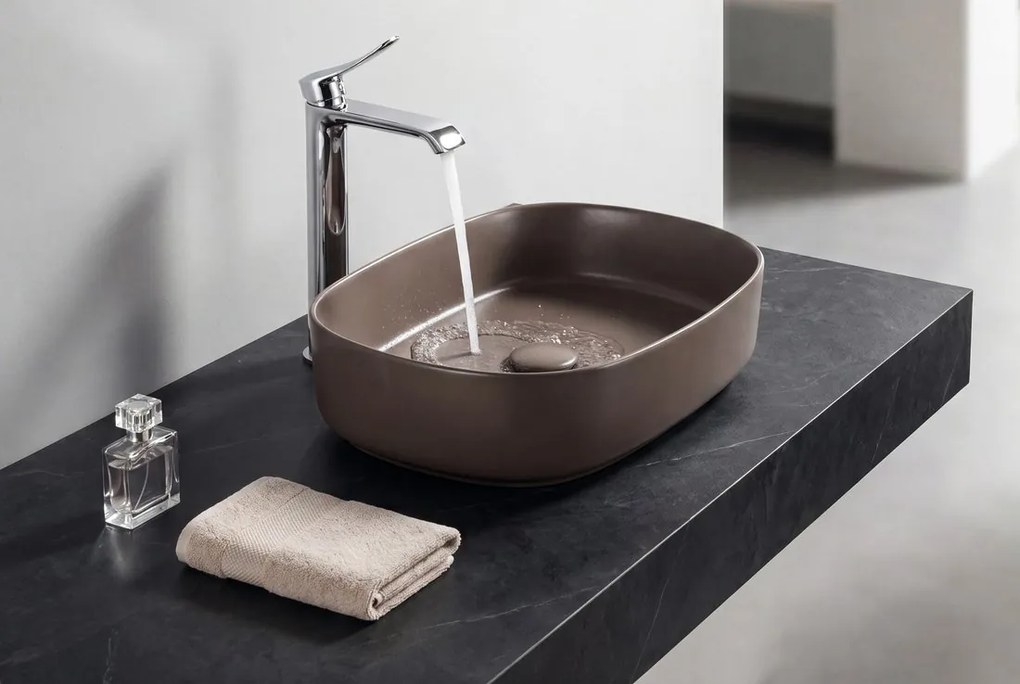 Isvea Isvea, INFINITY OVAL keramické umývadlo na dosku, 55x36cm, taupe, 10NF65055-2H