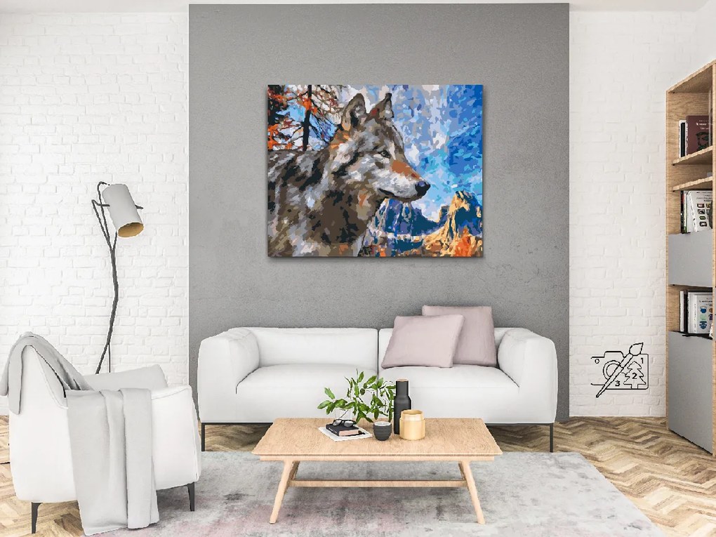 Gario Maľovanie podľa čísel Vlk v horách Rozmery: 80 x 60 cm, Rámovanie: Iba zrolované plátno
