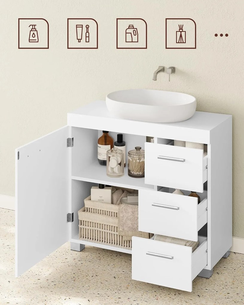 Kúpeľňová skrinka s 3 veľkými zásuvkami, 2 priehradkami, biela