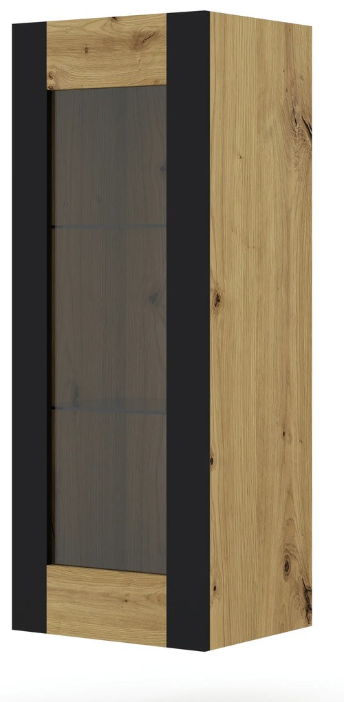 Závesná vitrína Montana (dub artisan + matná čierna). Akcia -20%. Vlastná spoľahlivá doprava až k Vám domov. 1085841