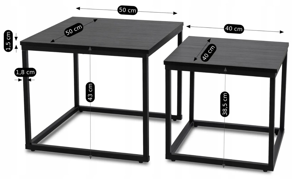 PROXIMA.store - Loftový set konferenčných stolíkov TEVET FARBA: čierny mramor, FARBA NÔH: čierna