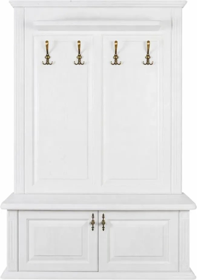 Biela predsieňová zostava so sedením a vešiakový panel, 135x47x210 cm