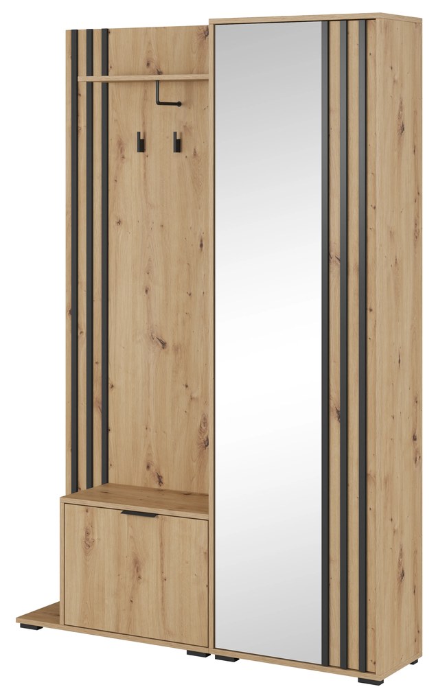 Šatníková skriňa Norris (dub artisan + čierna). Akcia -20%. Vlastná spoľahlivá doprava až k Vám domov. 1082855