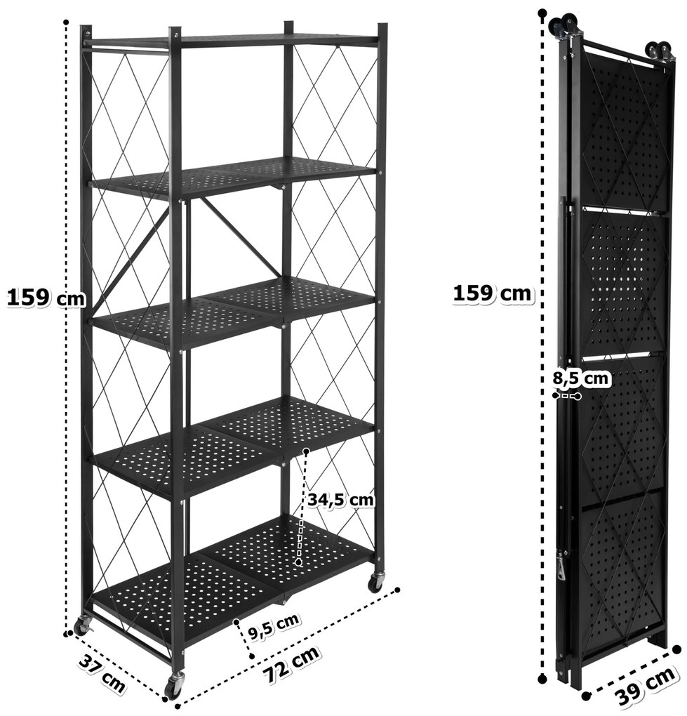 Skladací regál GESTEL s 5 policami čierny