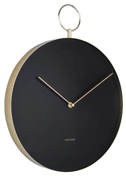 Čierne kovové nástenné hodiny Karlsson Hook, ø 34 cm