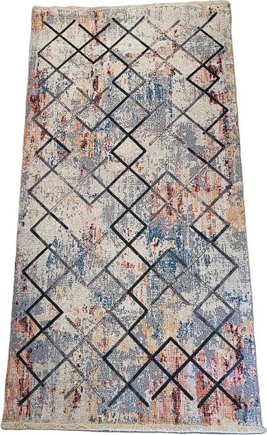 Moderný koberec Banco 1022-MULTI béžovo-sivý so štvorcovým vzorom Rozmer: 75x150 cm