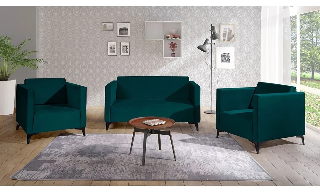 Sedacia súprava Denim 2+1+1, Dostupné poťahy: Solo 263, Farby nožičiek: biely lesk